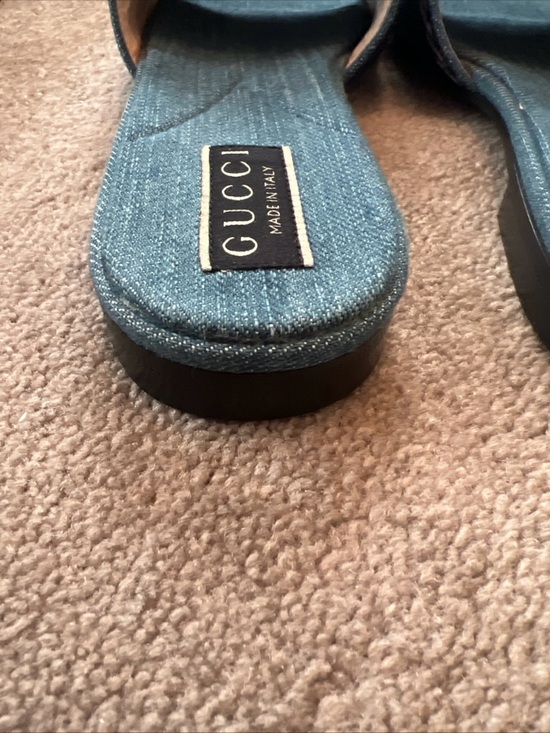 Gucci Denim Logo Slide Sandals in Light Blue and Navy - Picture 16 of 16